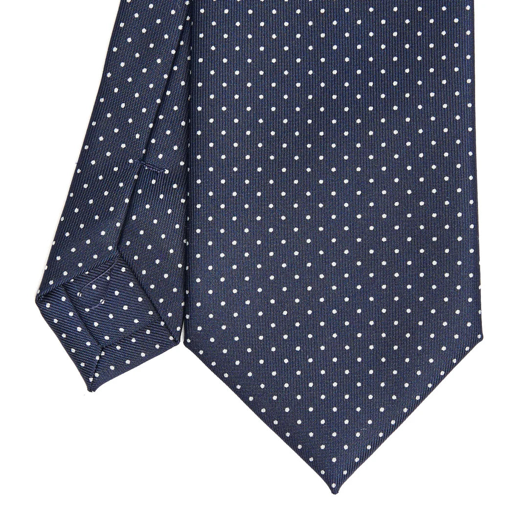 CRAVATTA SARTORIALE CLASSICA IN SETA BLU SCURO pois